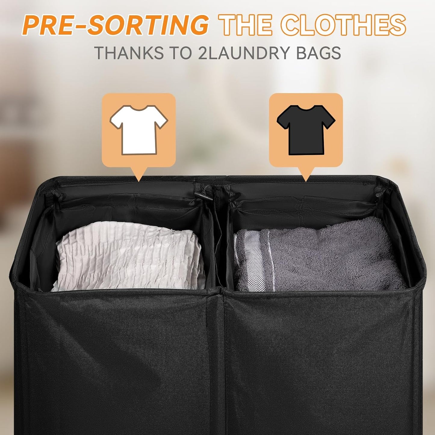 Chrislley 140L Laundry Hamper 2 Section, Double Laundry Basket with Lid, Large Dirty Clothes Hamper with Removable Liner Bags, Collapsible Laundry Organizer for Bedroom, Dorm,Beige