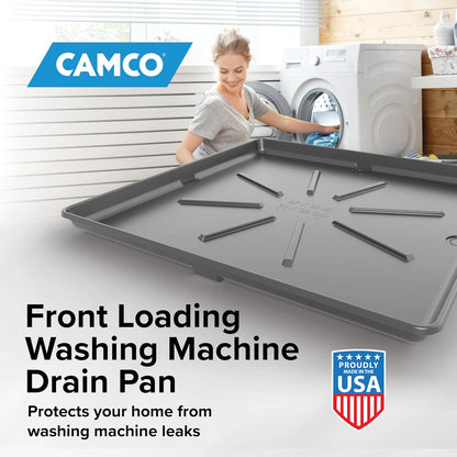Camco Washing Machine Drain Pan - Features a Durable Plastic Construction, 1-inch/1.5-inch PVC Drain Fitting, and Measures 30-inches (L) x 32-inches (W) x 2 ½-inches (H) (OD) (20750)