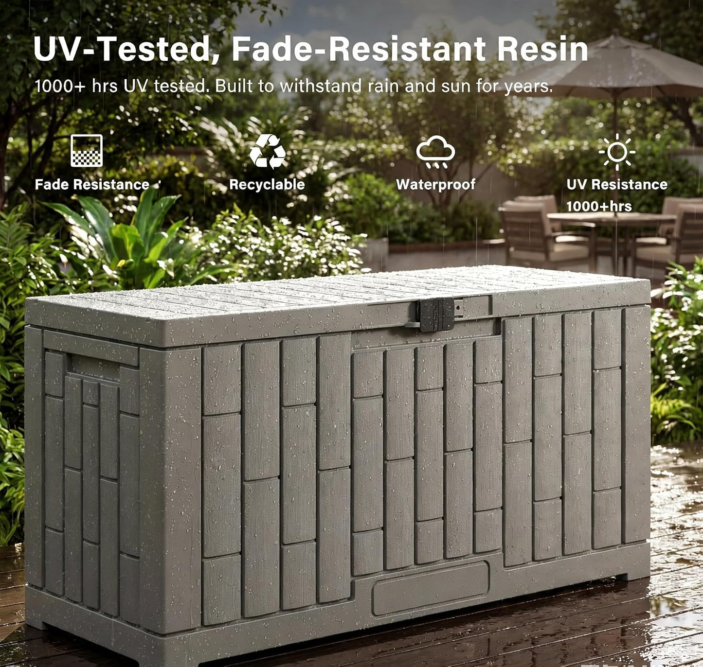 LAUSAINT HOME 320 Gallon Resin Deck Box, Package Delivery Box with Lockable Lid, Waterproof Outdoor Storage Box For Garden Tools, Patio Cushions(320 Gallon,Black)