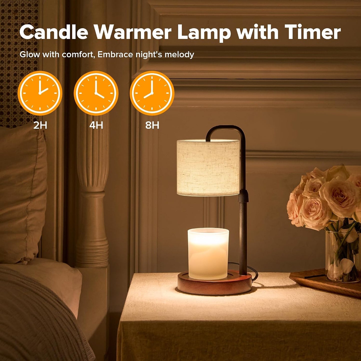 Candle Warmer Lamp with Timer, Dimmable Wax Warmer Candle Lamp for Jar Candle with 2 Bulbs, Christmas Birthday Gifts for Women Mom, Cozy Home Decor for Room, Bedroom, Kitchen-Pleated Fabric