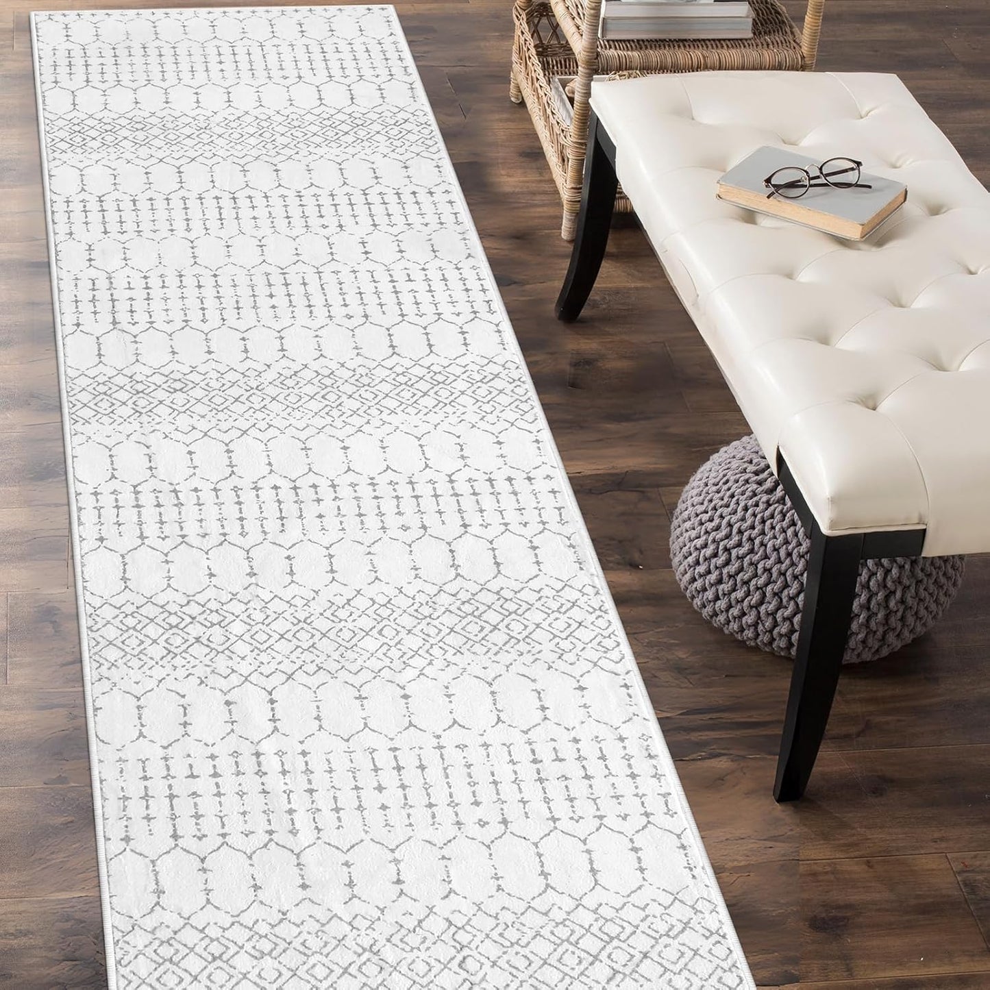 Lahome Moroccan Entry Rug 2x3, Non-Slip Washable Front Indoor Door Mat Rubber Backing Low-Profile Door Rugs, Small Geometric Print Distressed for Entryway Bathroom Kitchen, Black Hana