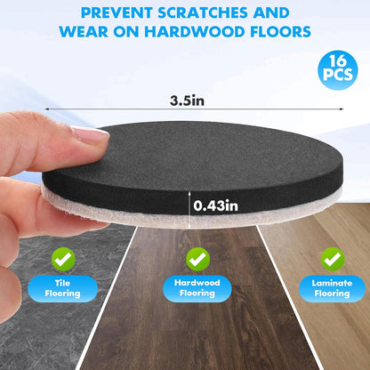 16-Pack Furniture Sliders for Hardwood Floors, Save 80% Effort Safely and Easily, The Glide Tool Set for Heavy Furniture and Appliances, Reusable Floor Protectors and Moving Pads (16 Felt 3.5" Slider)