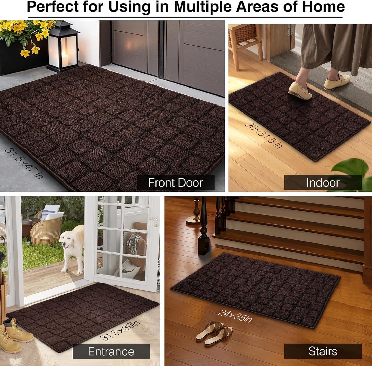 Front Door Mat Outside Entrance, Outdoor Indoor Door Mats for Entryway, Entrance, Entry, Patio, Waterproof Non Slip Doormat, Low-Profile, 20" × 31.5“, Black