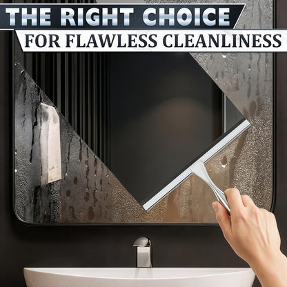 Shower Door Squeegee with Adhesive & Hanging Hooks, 12" Silicone Blade - Stainless Steel All-Purpose Squeegee for Shower Glass, Bathroom Mirror Cleaner Tool Suitable for Tile Walls - Multi-Surface Use