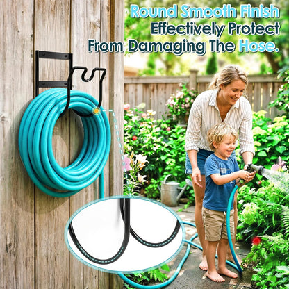 Hose Hanger Wall Mount, Metal Garden Hose Holder with Nozzle Groove for Outside Inside Water Hoses Extension Cords Air Lines, Black, 1 Pcs