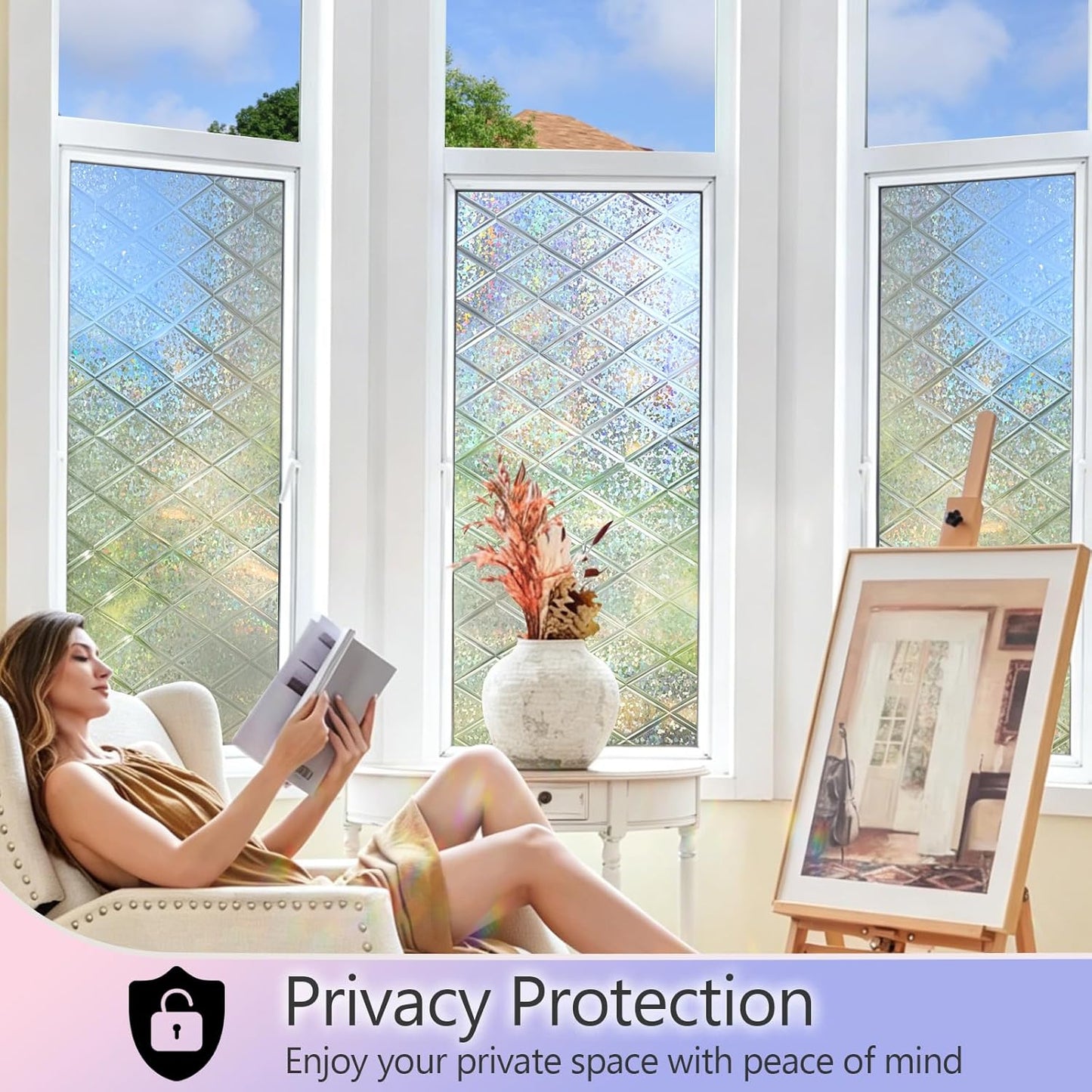 KESPEN Window Privacy Film Frosted Glass Heat Control UV Blocking Privacy Window Film for Glass Windows Static Cling Non-Adhesive Door Coverings Decals for Bathroom Home Office,17.5 Inch X 6.5 Feet