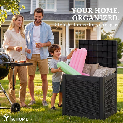 YITAHOME 95 Gallon Outdoor Storage Deck Box | Waterproof Resin Deck Box w/Handles, Lockable Outdside Deck Box for Patio Furniture, Garden Tools, Lockable & UV