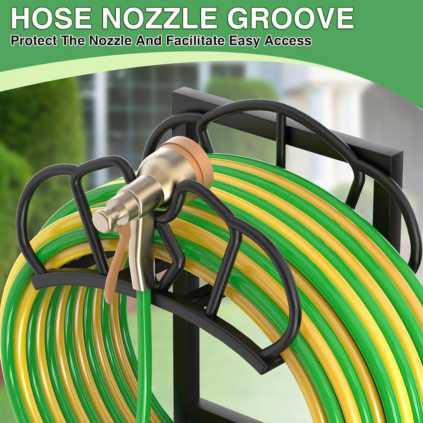 Qatsrin New Garden Hose Holder, Super Stable Water Hose Holders Stand Holds 160-Feet Hose, Rustproof Freestanding Hose Storage Hanger Rack for Outside Yard Lawn Farm, Black