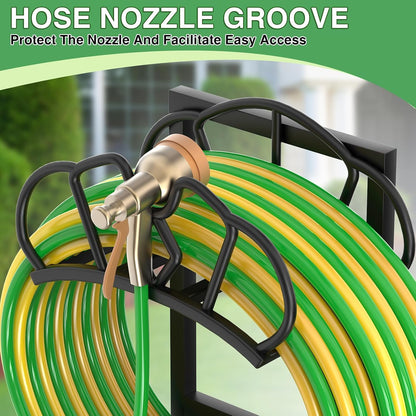 Qatsrin New Garden Hose Holder, Super Stable Water Hose Holders Stand Holds 160-Feet Hose, Rustproof Freestanding Hose Storage Hanger Rack for Outside Yard Lawn Farm, Black