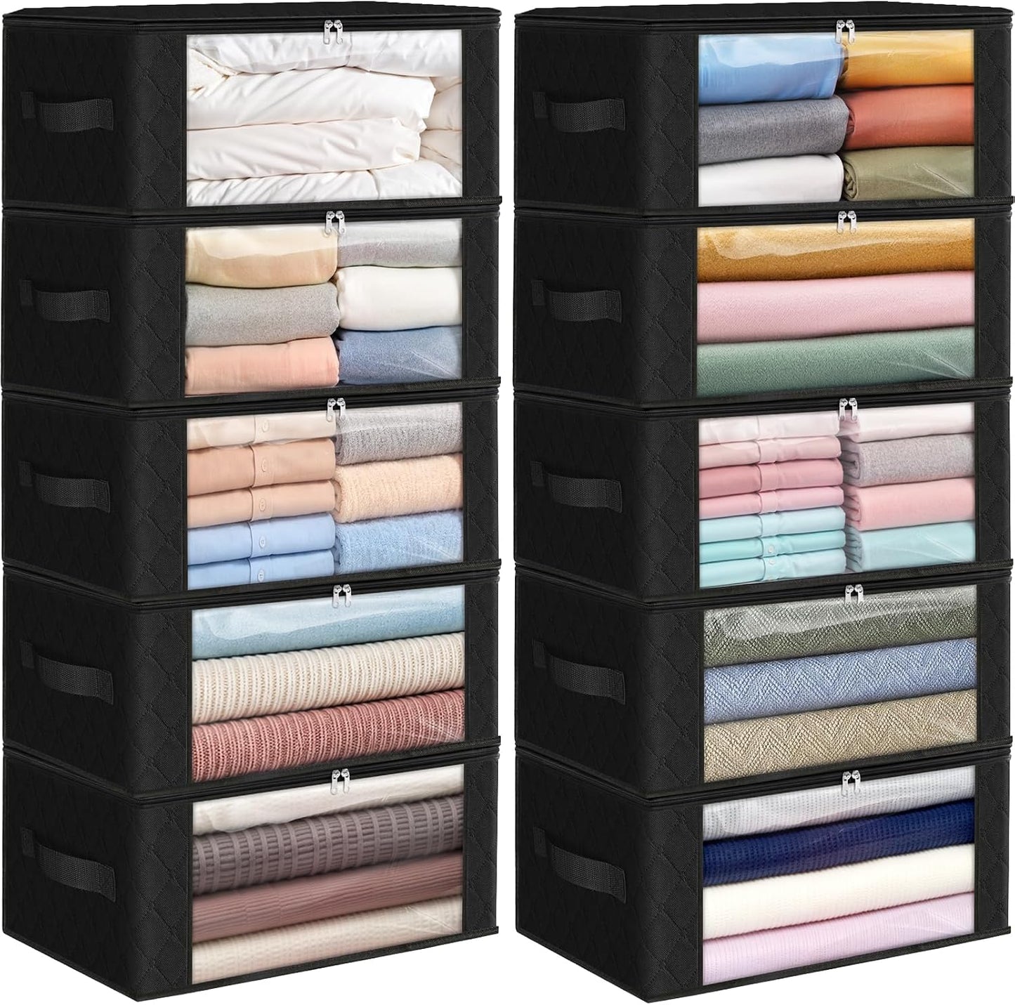 Fab totes 6 Pack Storage Bags for Clothes and Blanket, Foldable Closet Organizers and Storage with Zippers, Clear Window and Handles, Fabric Storage Bins for Sweater, Comforter, Bedding,Linen Sheets