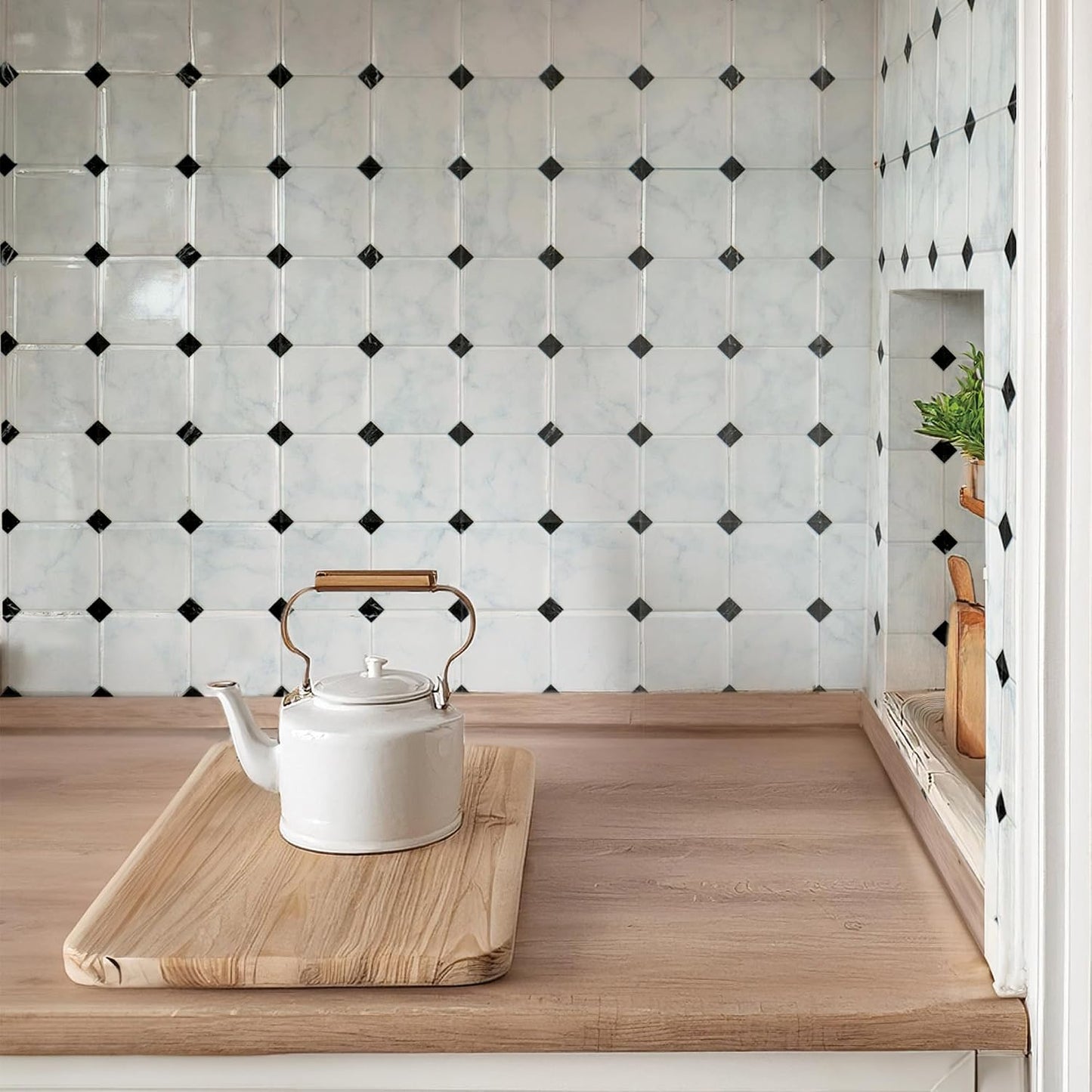 SMART TILES Peel and Stick Backsplash - 5 Sheets of 7,75" x 7,75" - 3D Adhesive Peel and Stick Tile Backsplash for Kitchen, Bathroom, Wall Tile, Checkered