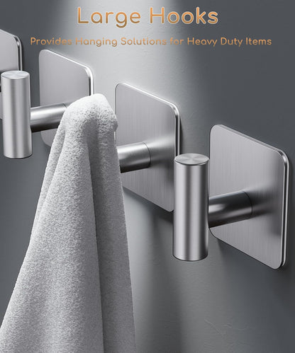 Aikzik 4 Pack Large Heavy Duty Wall Hooks - 26lb Max, Stainless Steel Adhesive Towel Hook, Shower Hooks for Hanging Towel, Coat, Robe, Wall Hook for Use in Bathroom, Kitchen and Door, Matte Black
