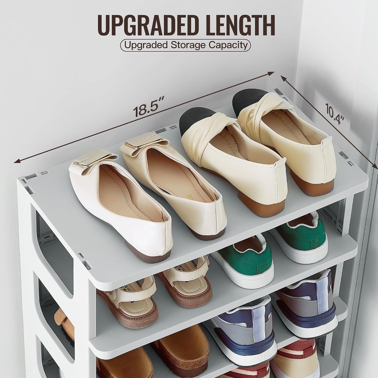 TRZZ 5-Tier Small Shoe Rack, Vertical Narrow Stackable Organizer with Removable Partition, Efficient Shoe Storage for Closet, Entryway, and Small Spaces (Black) | Removable Partition, Vertical Efficient Shoe Storage, for Closet, Entryway, Small Spaces