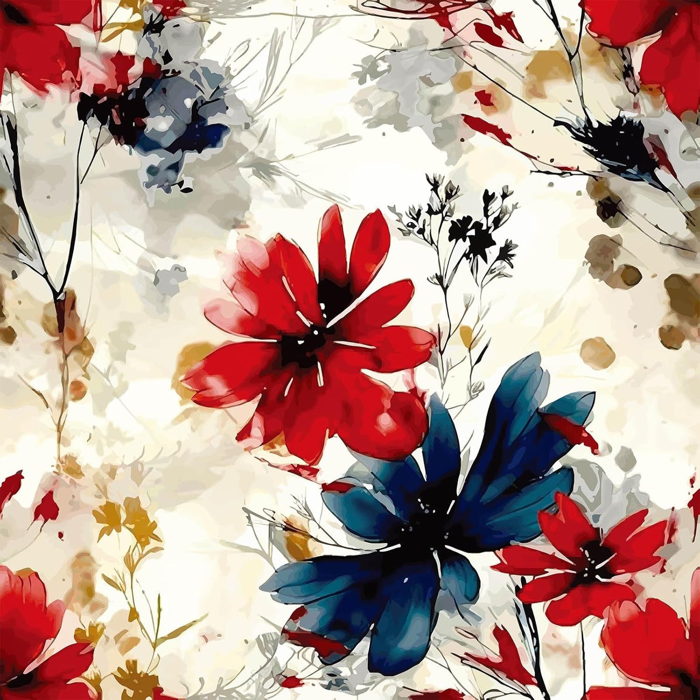 Red Watercolor Floral Peel and Stick Wallpaper Removable Self Adhesive Floral Wall Covering for Living Room Bedroom Accent Wall 17.7 x 70.8 in