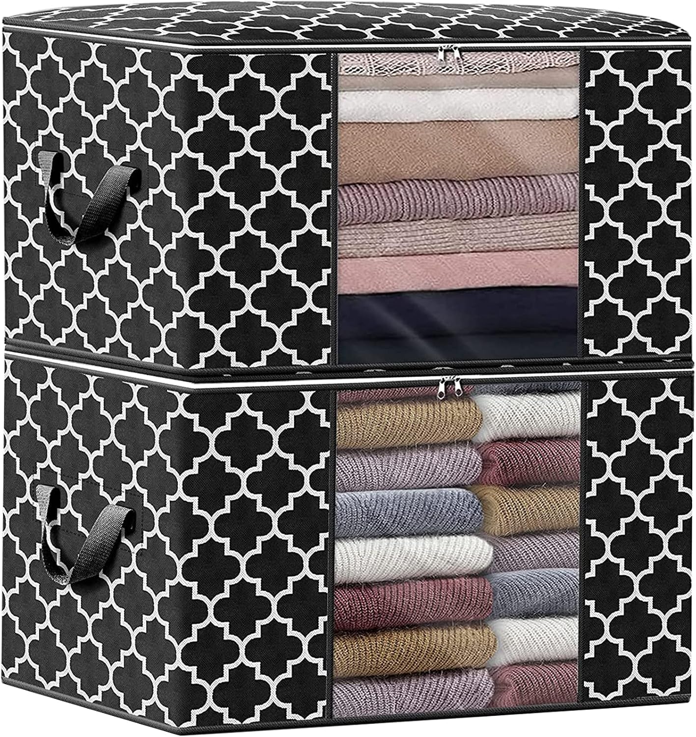WISELIFE Storage Bags, Large Blanket Clothes Organization and Storage Containers for Bedding, Comforters, Foldable Organizer with Reinforced Handle, Clear Window,Sturdy Zippers,(Grey, 3 x 100L)