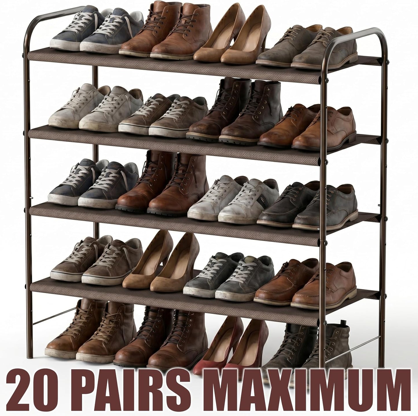 Simple Houseware 3-Tier Shoe Rack Storage Organizer, Grey – Space-Saving Shoe Shelf, Holds 9–16 Pairs, Sturdy Metal Frame, Easy Assembly – Closet, Entryway, Bedroom Shoe Storage Solution