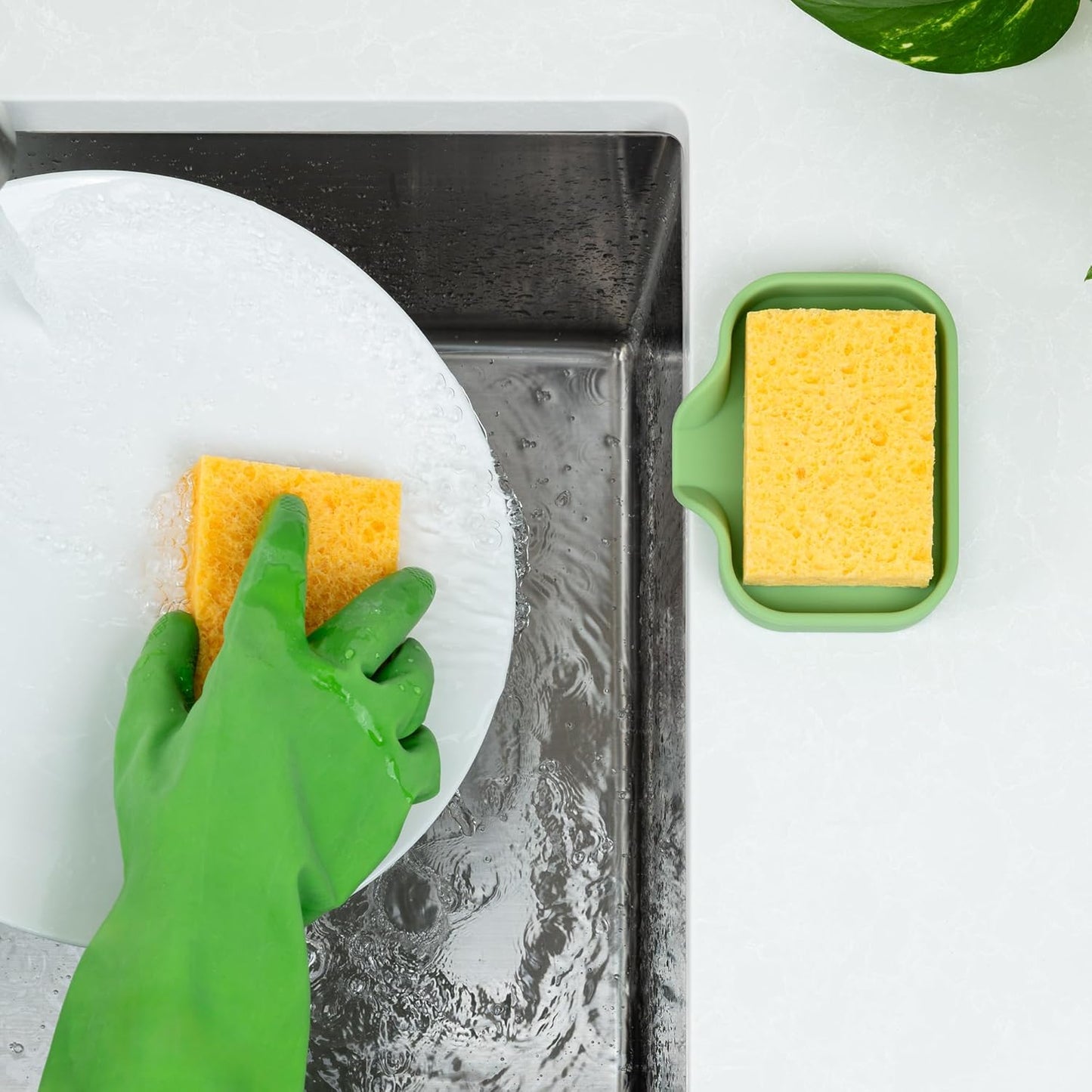 Zulay Kitchen (9x3.5in) Sponge Holder for Kitchen Sink - Flexible Heavy-Duty Multipurpose Sink Caddy - Counter Organizer for Kitchen, Bathroom, Makeup, Trinkets & More! (Grey)