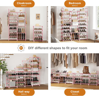 WOWLIVE 9 Tiers Large Shoe Rack Storage Organizer for Closet 50-55 Pairs Shoe Tower Unit Shelf Stackable Shoe Rack with Metal Pipes Plastic Connectors Black(SSS3B9)