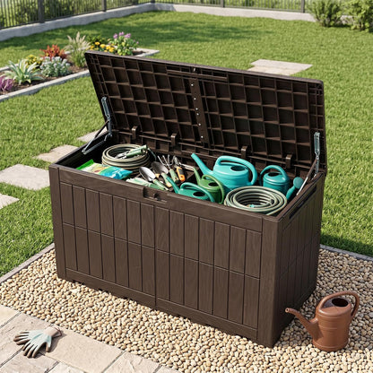 Tangkula 25 Gallon Waterproof Outdoor Storage Box with Lockable Lid | PP Resin, Wicker Patterned, Indoor Outdoor Use, Portable, Versatility, for Deck, Pool, Patio Cushions, Garden Tools