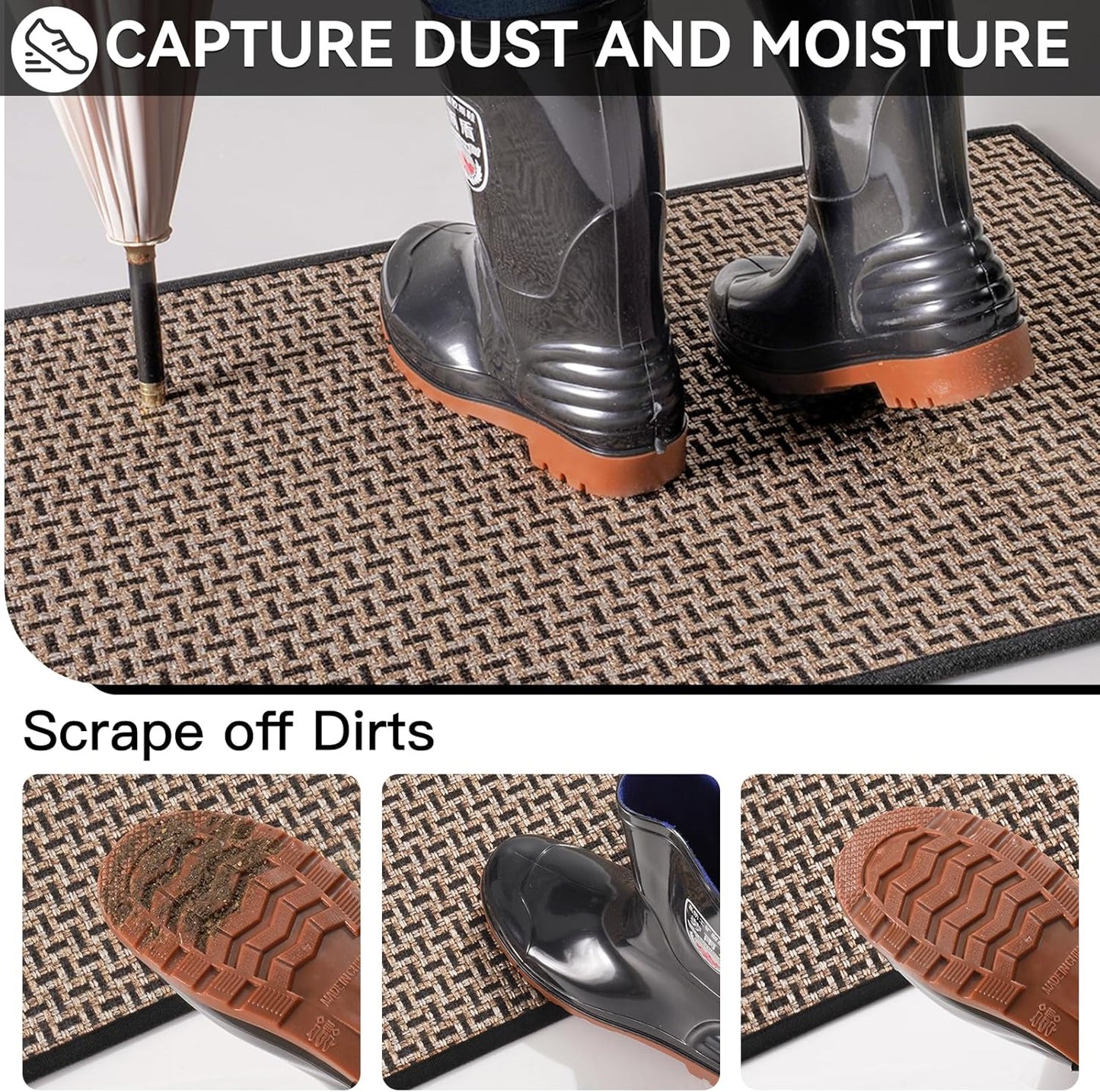 Door Mat 17"x30",Door Mat Indoor Entrance Dirt Resistant and Absorbent Non-Slip Rubber Backing Front Door Mats Washable Low-Profile Indoor Mats for Entryway, Inside Entrance Easy Clean Gray