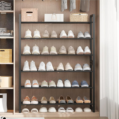 Stackable Shoe Rack, 6 Tier Metal Shoes Rack Storage Organizer,Large Capacity Shoe Shelf Max Holds 30 Pairs of Shoes,Sturdy and Stable, for Closet, Entryway,Garage，Black