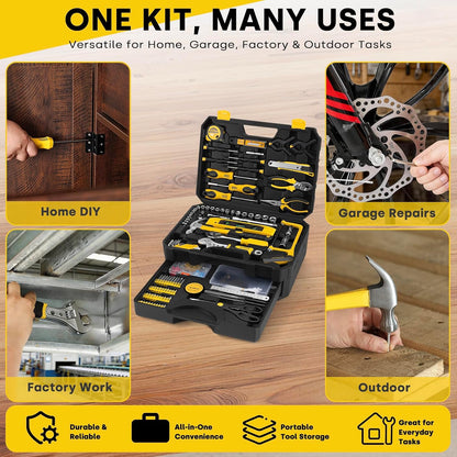 Enventor 419 PCS Home Tool Kit for DIY Repair, Home Maintenance with Drawer | General Home Auto Repair Tool Set Toolbox 3-Layer Organized Storage for Handyman, Homeowner
