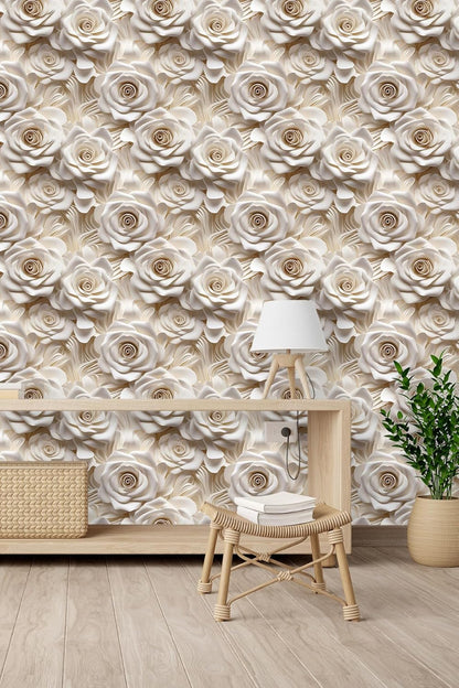 Floral Peel and Stick Wallpaper 3D Effect Interior Wall Décor Contact Paper Self Adhesive Removable Renter Friendly for Bedroom Living Cabinet Room 17.7in x 9.8ft (Not Textured Wallpaper