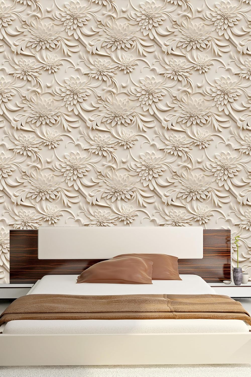 Floral Peel and Stick Wallpaper 3D Effect Interior Wall Décor Contact Paper Self Adhesive Removable Renter Friendly for Bedroom Living Cabinet Room 17.7in x 9.8ft (Not Textured Wallpaper