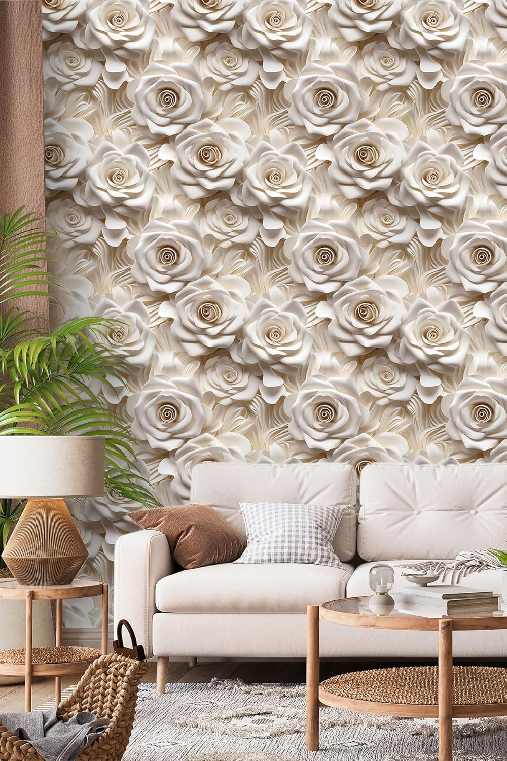 Floral Peel and Stick Wallpaper 3D Effect Interior Wall Décor Contact Paper Self Adhesive Removable Renter Friendly for Bedroom Living Cabinet Room 17.7in x 9.8ft (Not Textured Wallpaper