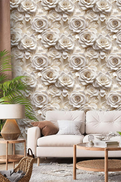 Floral Peel and Stick Wallpaper 3D Effect Interior Wall Décor Contact Paper Self Adhesive Removable Renter Friendly for Bedroom Living Cabinet Room 17.7in x 9.8ft (Not Textured Wallpaper