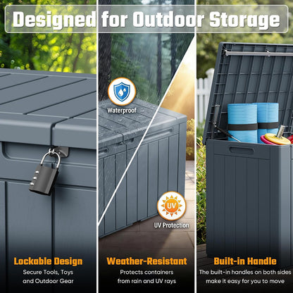 Greesum 110 Gallon Outdoor Storage Box with Lockable Lid, All-Weather for Patio Furniture, Pool Supplies & Garden Tools, Waterproof, UV-Resistant Large Deck Box, Dark Black