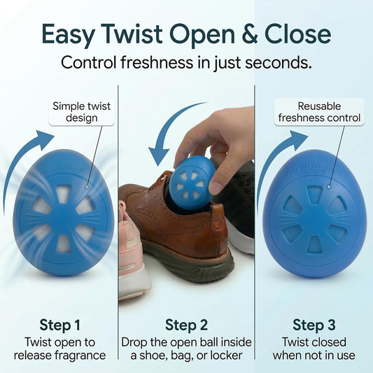 Air Jungles Odor Deodorizer Balls for Shoes, Fresh Linen Scent, Natural Tea Polyphenols and Essential Oil, Long Lasting Odor Eliminator Air Freshener Twist Ball, Upgraded Formula