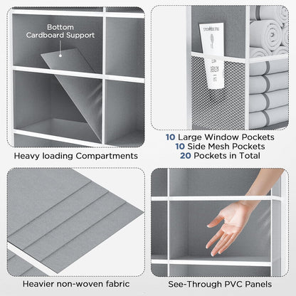 PureSpace 5-Tier Over the Door Organizer, 10 Side Mesh Pockets & Clear Windows, 80LBS Heavy Duty Hanging Storage for Baby Diapers, Shoes, Toys – Ideal for Nursery, Bathroom, Bedroom, Pantry (Grey)