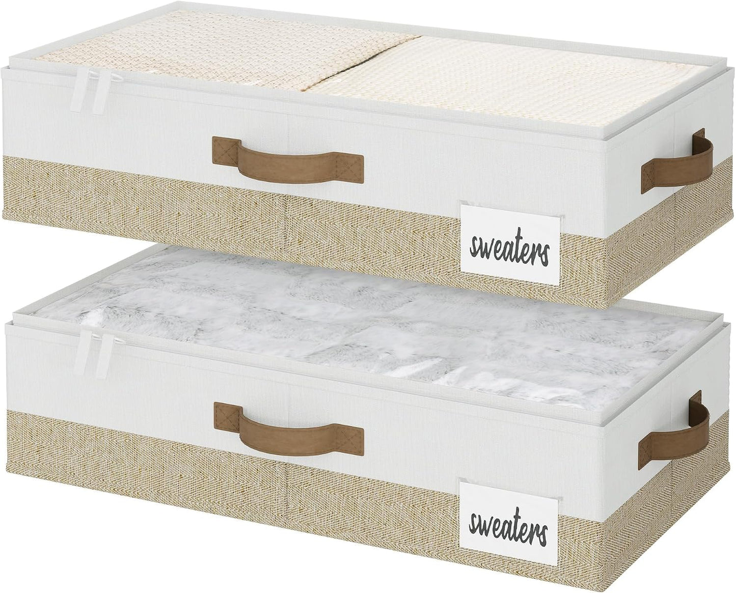 StorageWorks Large Under Bed Storage Containers with Handles and Label Holder, 2 Pack Ultra-thick Fabric Underbed Bins, Closet Organizer for Clothes, Blankets, Sweater