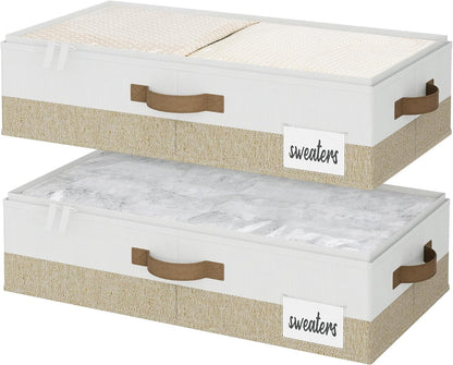 StorageWorks Large Under Bed Storage Containers with Handles and Label Holder, 2 Pack Ultra-thick Fabric Underbed Bins, Closet Organizer for Clothes, Blankets, Sweater