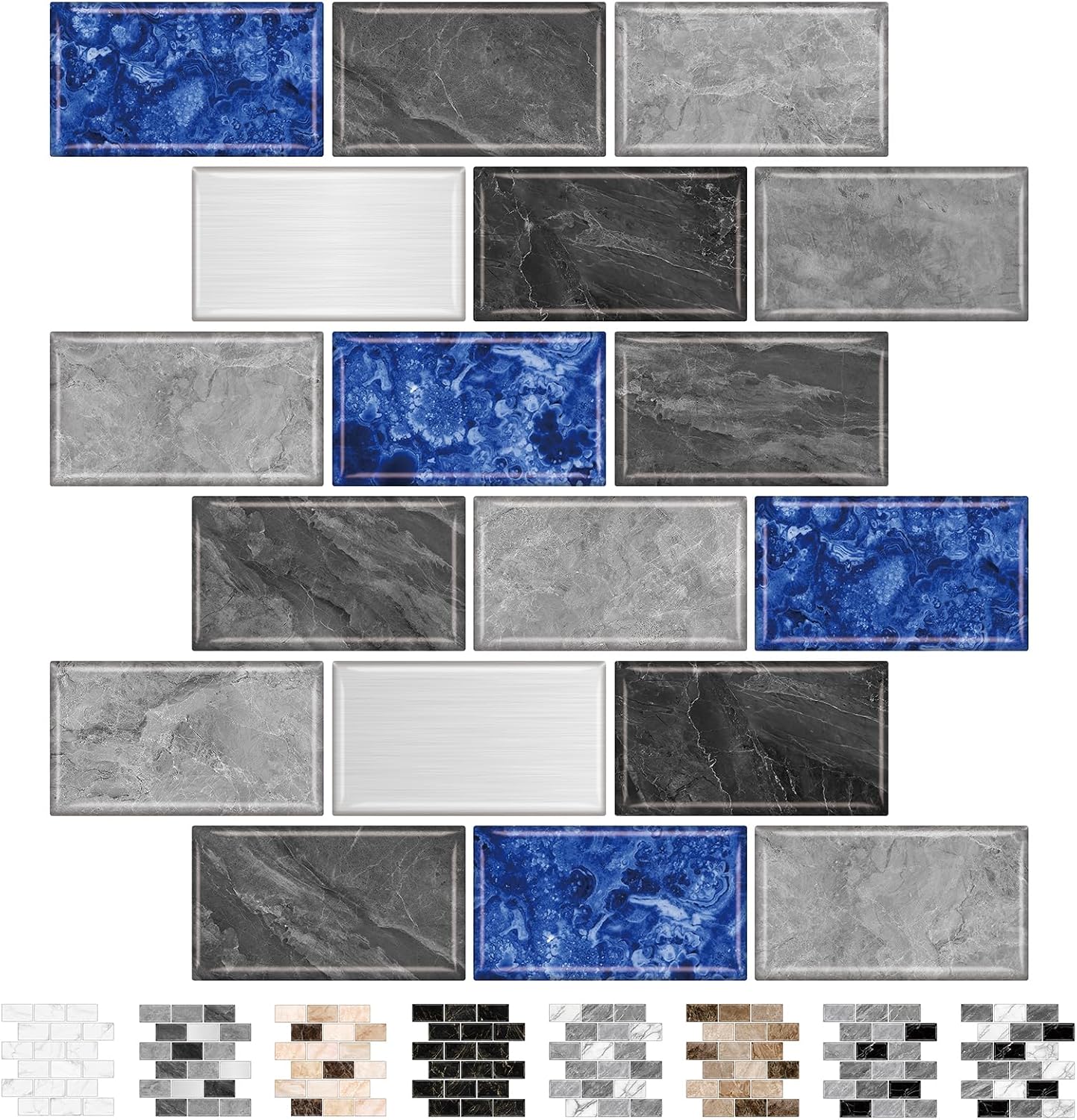 URCOLOR 10-Sheet Subway Tile Peel and Stick Backsplash for Kitchen,12"x12" Self Adhesive Wall Tiles Sticker on Back Splashes for Bathroom Gray Marble Design