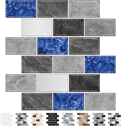 URCOLOR 10-Sheet Subway Tile Peel and Stick Backsplash for Kitchen,12"x12" Self Adhesive Wall Tiles Sticker on Back Splashes for Bathroom Gray Marble Design