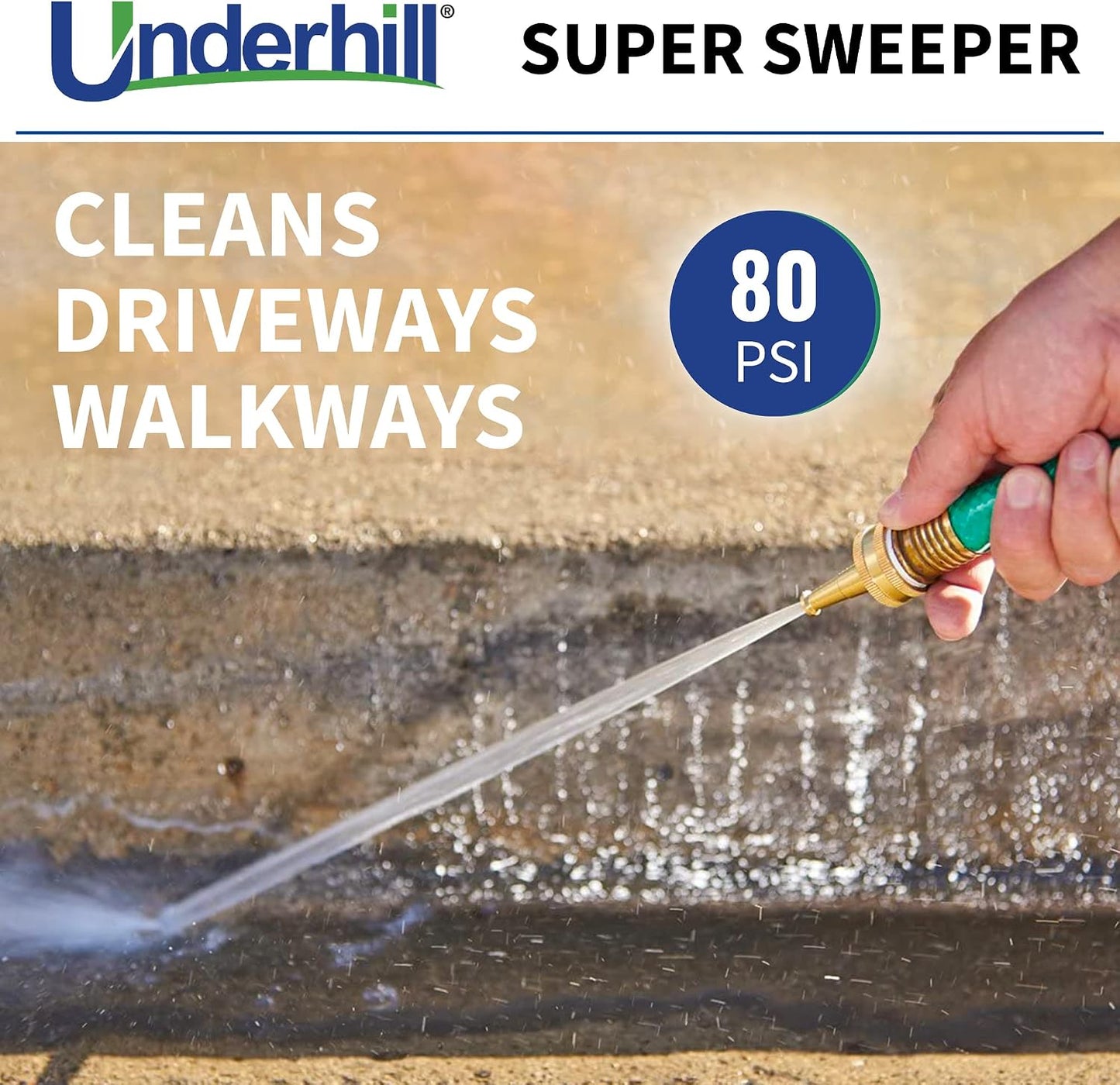 Underhill PowerBlast Super Sweeper 6-Inch Garden Water Hose Nozzle, Sprayer, Jet, 7 GPM 80 PSI, 3/4-Inch Thread Inlet, Heavy-Duty Adjustable, SN6-75