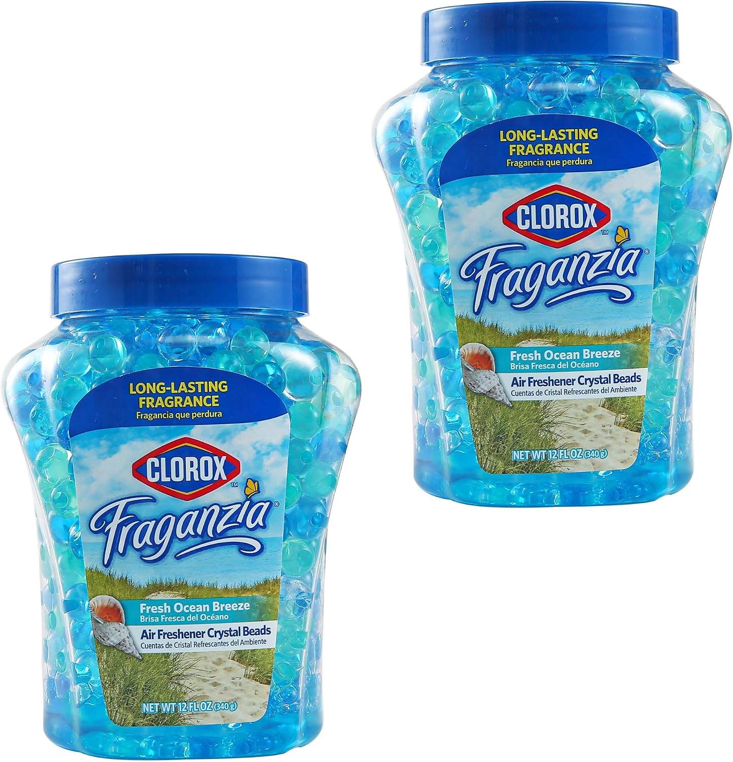 Clorox Fraganzia Crystal Beads Air Freshener, Long Lasting Room Deodorizer and Odor Eliminator Gel Beads to Freshen Home, Car, or Office, Fresh Ocean Breeze Scent, 12 Fl Oz - 2 Pack