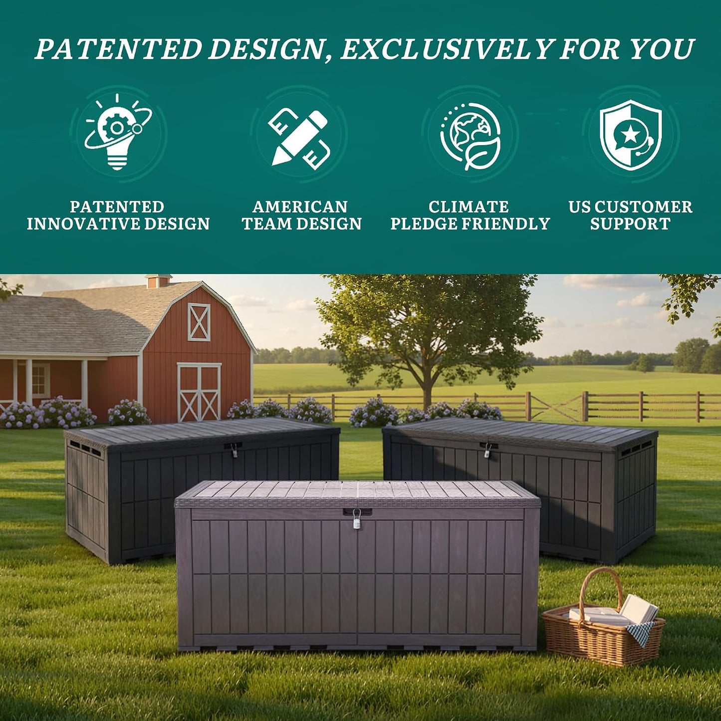 YITAHOME 134 Gallon Large Deck Box | Waterproof Resin Outdoor Storage Box with Lock, Doubles as 2-Person Bench Seating for Patio Furniture Cushions,Garden Tools &
