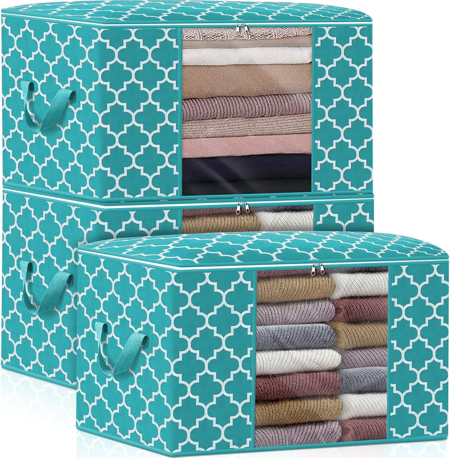 WISELIFE Storage Bags, Large Blanket Clothes Organization and Storage Containers for Bedding, Comforters, Foldable Organizer with Reinforced Handle, Clear Window,Sturdy Zippers,(Grey, 3 x 100L)