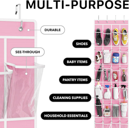 Simple Houseware 24 Pockets - Crystal Clear Over The Door Hanging Shoe Organizer, Gray (64'' x 19'')