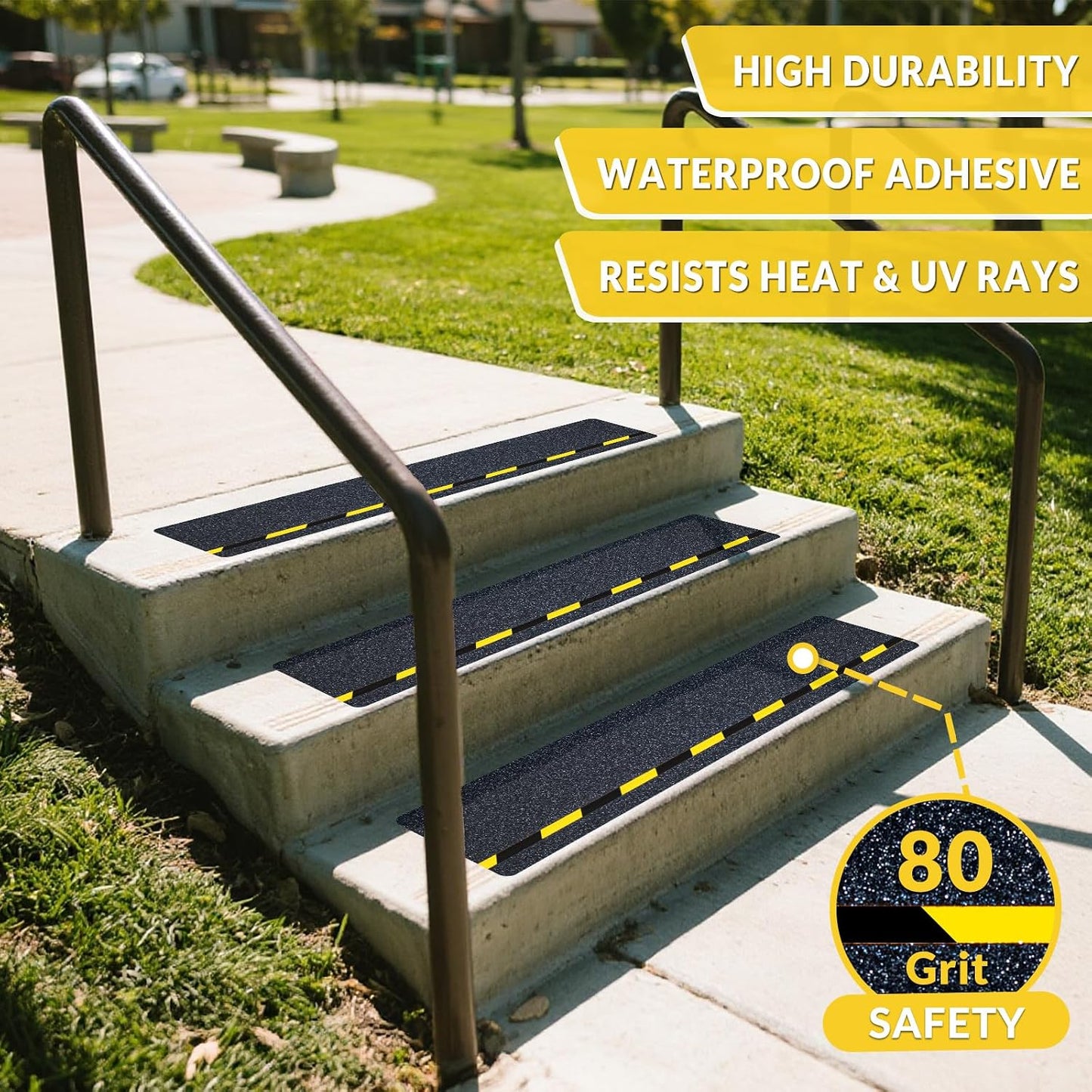LifeGrip Anti Slip Traction Treads 10 Pack, 6"x32" with Glow in Dark Stripe, Best Grip Tape Grit Non Slip, Outdoor Non Skid Tape, High Traction Friction Abrasive Adhesive for Stairs Step