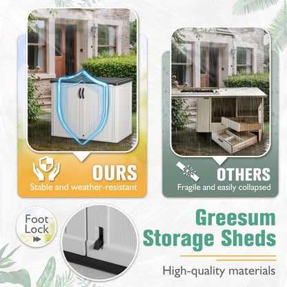Greesum Outdoor Storage Cabinet, 26 CUFT Deck Box Without Shelves, Waterproof Plastic Storage Shed for Patio Cushions, Gardening Tools, Lockable and Sidehandles, UV Resistant, Beige