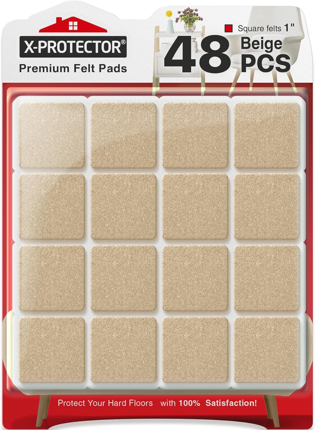 X-Protector Premium Felt Furniture Pads - 20 PCS 6 x 1/2" - Black Rectangular Pads with Tenacious Adhesive - Protects Hardwood, Laminate & Tile Floors