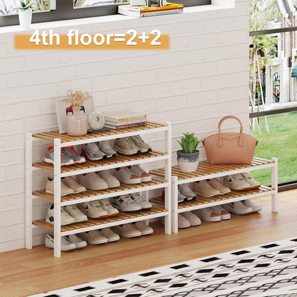 Bamboo Shoe Rack Organizer for Closet and Entryway - Space-Saving Narrow Shoe Stand - Versatile Shoe Holder for Door or Closet Shelf, Garage Bedroom can Freely Stack DIY Small Shoe Racks 3 Tier