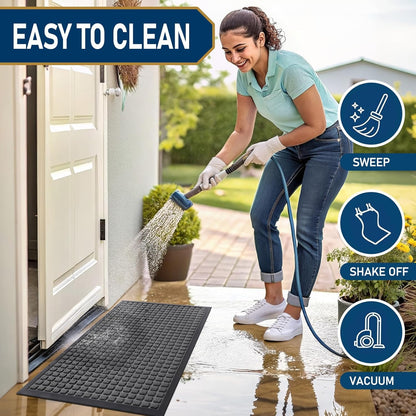 Smiry Front Door Mat Outside Entrance, Heavy Duty Natural Rubber Doormat, Non Slip, Trap Dirt and Moisture, Easy Clean, Low Profile Welcome Floor Mats for Indoor Outdoor Entry, 29.5x17 Inch, Black