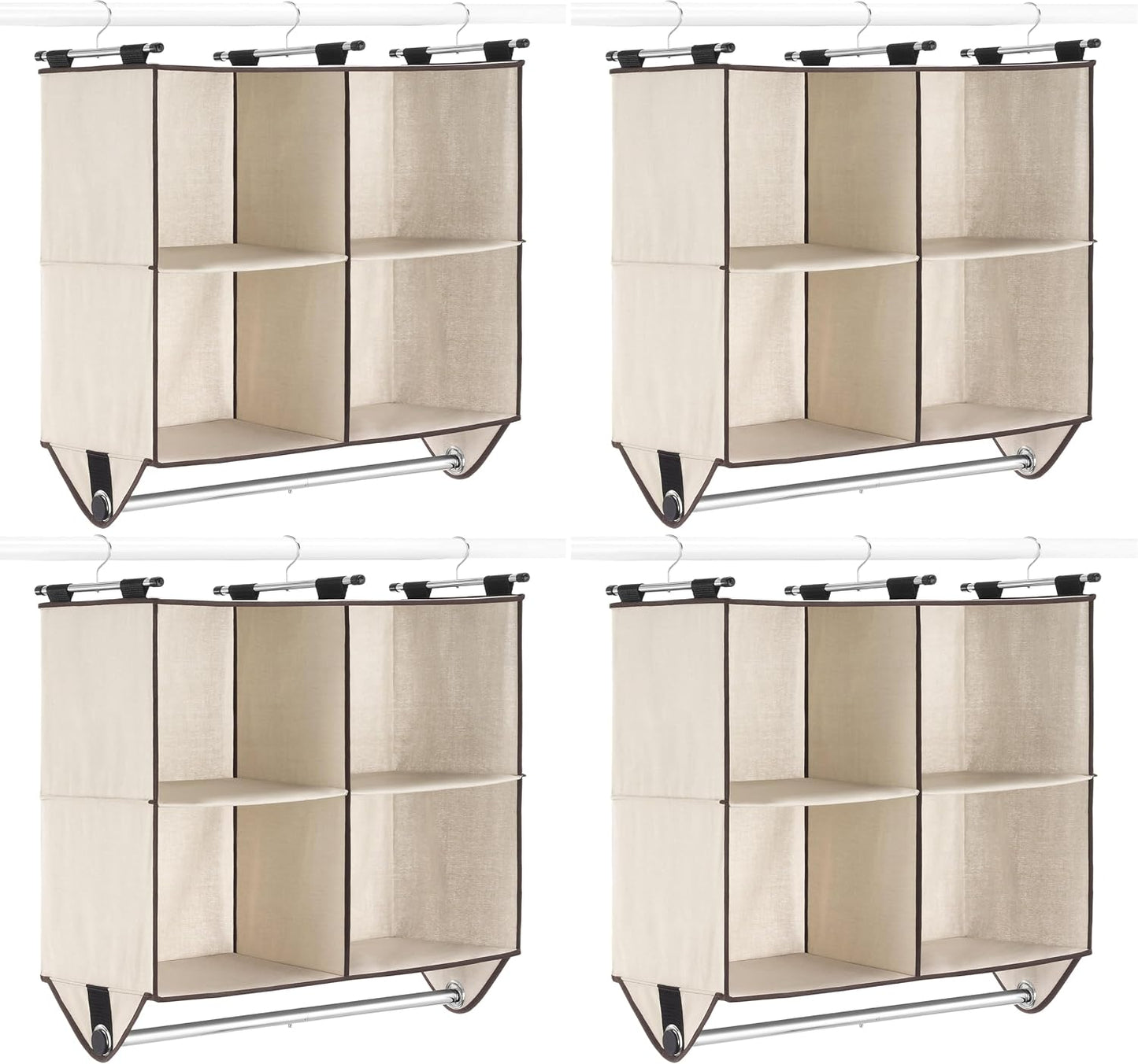 Whitmor 4 Section Fabric Closet Organizer Shelving with Built In Chrome Garment Rod