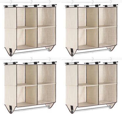 Whitmor 4 Section Fabric Closet Organizer Shelving with Built In Chrome Garment Rod