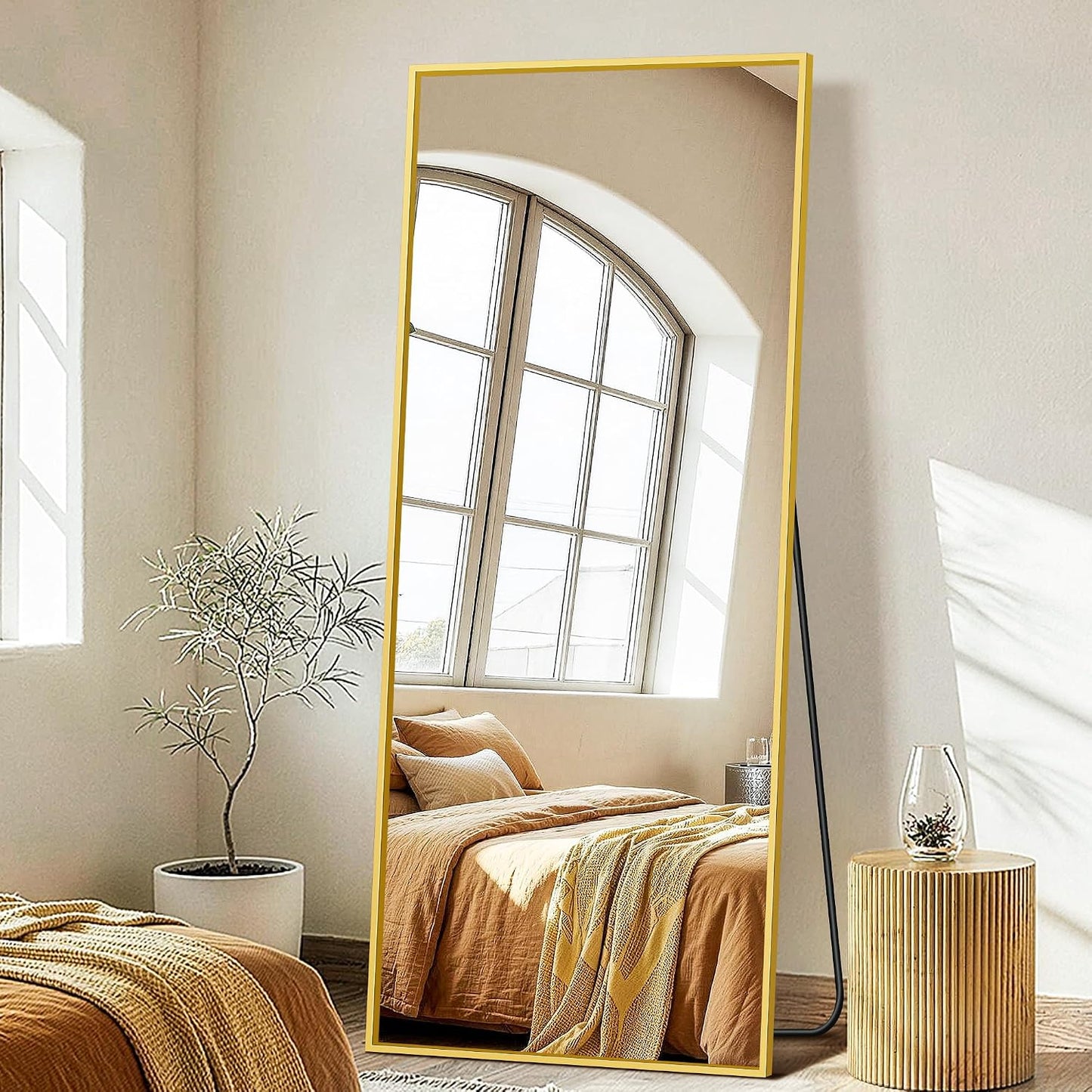 FICTOR Full Length Mirror with Stand, Floor Standing Mirror Full Body, HD Shatterproof Black Frame Wall Mirror for Bedroom, Living Room, Dressing Room & Entryway, 56"x15"